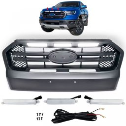 Grila radiator neagra cu LED si bara dubla pentru Ford Ranger T7 2016-2019