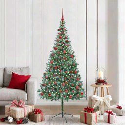 Brad de Craciun artificial cu 300 LED Verde 210 cm PVC si Otel GartenMobel Dekor