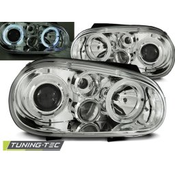 Faruri VW Golf 4 Angel Eyes Chrome cu proiectoare, set stanga-dreapta