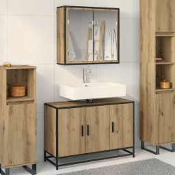 Set de mobilier pentru baie cu raft 2 pcs Stejar Artizanal GartenMobel Dekor