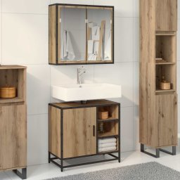 Set de mobilier pentru baie cu raft 2 pcs Stejar Artizanal GartenMobel Dekor
