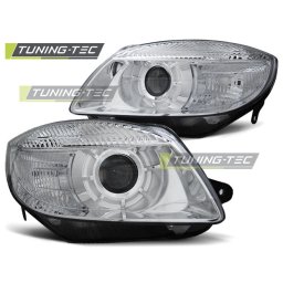 Faruri chrome cu proiector pentru Skoda Fabia 2007-2010 si Roomster 2006-2010