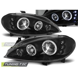 Faruri Renault Megane cu angel eyes negre, set stanga-dreapta