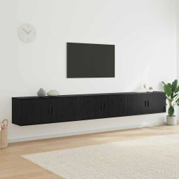 Set Dulap TV montat pe perete 3 pcs Stejar Negru Lemn compozit GartenMobel Dekor