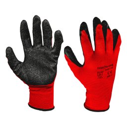 Manusi de protectie cu latex negru si poliester rosu Top Strong