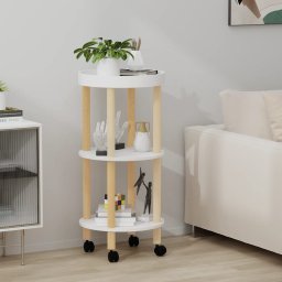 Masa carucior 3 niveluri alb 38x38x82cm lemn prelucrat/lemn pin GartenMobel Dekor