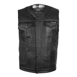 Vesta moto din piele naturala W-TEC Losango, neagra, stil casual
