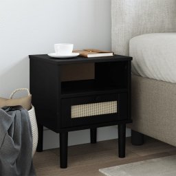 Noptiera SENJA, aspect ratan negru, 40x35x48 cm, lemn masiv pin GartenMobel Dekor