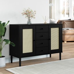 Servanta SENJA, aspect ratan negru, 112x40x80cm, lemn masiv pin GartenMobel Dekor