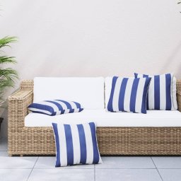 Perne decorative, 4 buc., dungi albastru&alb, 50x50 cm, textil GartenMobel Dekor
