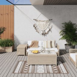 Covor de exterior, maro si alb, 80x150 cm, design reversibil GartenMobel Dekor