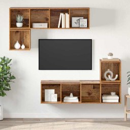 Set comoda TV Pe perete 4 pcs Lemn Vechi Lemn compozit GartenMobel Dekor