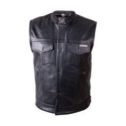 Vesta moto din piele naturala W-TEC Delasola, neagra, stil chopper