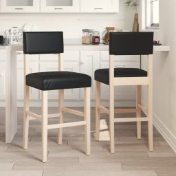 Scaune de bar, 2 buc., lemn masiv de hevea si piele ecologica GartenMobel Dekor