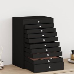 Cutie de bijuterii cu 10 straturi si suporturi pentru ceasuri, neagra, 29x20,5x40,5 cm GartenMobel Dekor