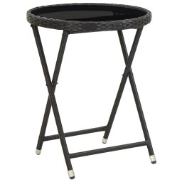 Masa de ceai negru 60 cm poliratan sticla securizata GartenMobel Dekor
