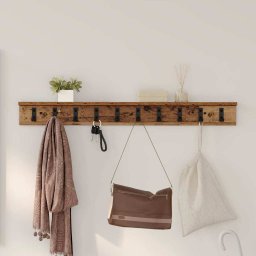 Cuier de perete pentru hol, 100 cm, lemn vechi, cu 9 carlige