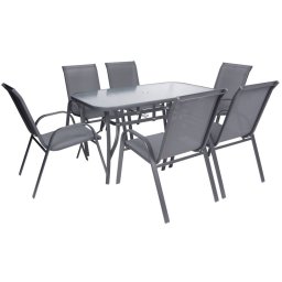 Set mobilier de terasa Antoine cu masa si 6 scaune, gri