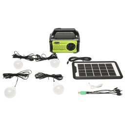 Kit iluminat solar LED portabil cu 4 becuri, proiector si radio, 10000 mAh