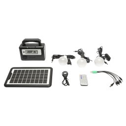 Kit iluminat solar portabil LED cu 3 becuri, proiector si radio FM 4500 mAh