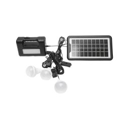 Kit iluminat solar portabil cu 3 becuri LED, proiector si baterie 6V 4.5Ah