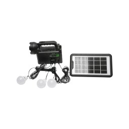 Kit iluminat solar LED portabil cu 3 becuri, proiector si baterie 5500mAh GD-P30