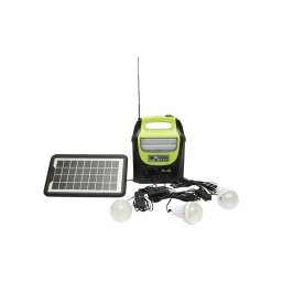 Kit iluminat solar portabil LED cu 3 becuri, proiector si radio FM 4.5Ah