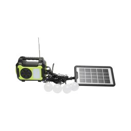 Kit iluminat solar portabil cu 4 becuri LED, proiector si radio FM GD-8072