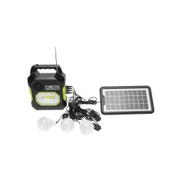 Kit iluminat solar portabil cu 3 becuri LED, proiector si radio FM GD-15