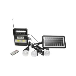 Kit iluminat solar LED portabil cu 3 becuri, proiector si radio FM GD-8216