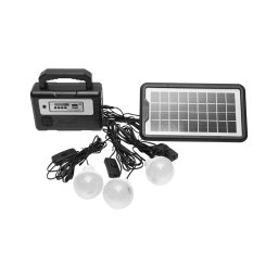 Kit iluminat solar LED portabil cu 3 becuri, proiector si radio FM GD-8028