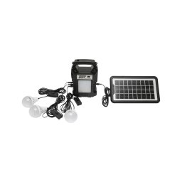 Kit iluminat solar portabil cu 3 becuri LED, proiector si radio FM GD-8060