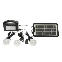 Kit iluminat solar LED portabil cu 3 becuri, proiector si baterie 4.5Ah