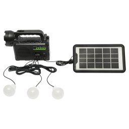 Kit iluminat solar portabil cu 3 becuri LED, radio FM si proiector GD-P30FM