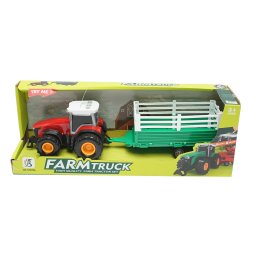 Tractor de jucarie rosu cu remorca, 30,4 cm, pentru copii 3+ ani