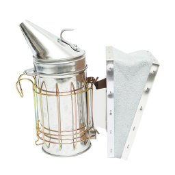Afumator pentru albine din otel inox, cu scut termic si burduf piele, 160 mm