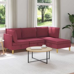 Set de mobilier pentru living cu perna 4 pcs Rosu Vin Tesatura GartenMobel Dekor