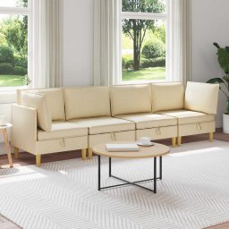 Set de mobilier pentru living cu perna 4 pcs Crem Tesatura GartenMobel Dekor