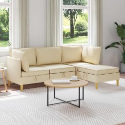 Set de mobilier pentru living cu perna 4 pcs Crem Tesatura GartenMobel Dekor