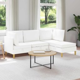 Set de mobilier pentru living cu perna 4 pcs Alb Tesatura GartenMobel Dekor