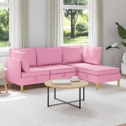 Set de mobilier pentru living cu perna 4 pcs Roz Tesatura GartenMobel Dekor