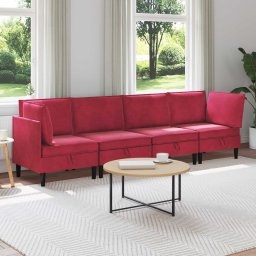 Set de mobilier pentru living cu perna 4 pcs Rosu Vin Catifea GartenMobel Dekor
