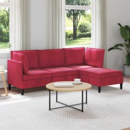 Set de mobilier pentru living cu perna 4 pcs Rosu Vin Catifea GartenMobel Dekor