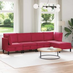 Set de mobilier pentru living cu perna 5 pcs Rosu Vin Catifea GartenMobel Dekor