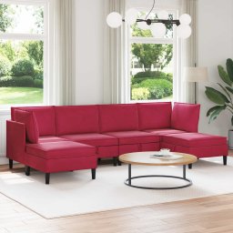Set de mobilier pentru living cu perna 6 pcs Rosu Vin Catifea GartenMobel Dekor