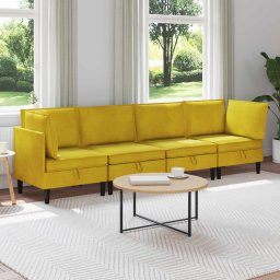 Set de mobilier pentru living cu perna 4 pcs Galben Catifea GartenMobel Dekor