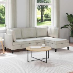 Set de mobilier pentru living cu perna 4 pcs Crem Catifea GartenMobel Dekor