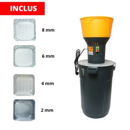 Moara electrica pentru cereale 1.3 kW, 60L, 350 kg/h, cu 5 site incluse