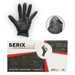 Manusi din nitril negre nepudrate, texturate pe degete, XL, 100 buc