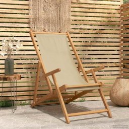 Scaun de plaja Bej Lemn solid de tec GartenMobel Dekor